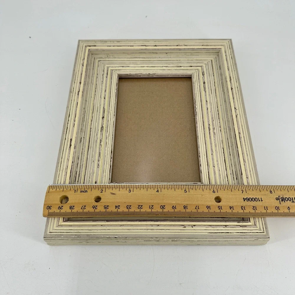 Distressed Cream Ribbed 4x6 Picture Frame Farmhouse Rustic Wall Decor